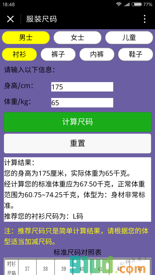 穿衣尺码截图2